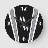 Zwart en grijs Art Deco Design monogram Ronde Klok (Voorkant)