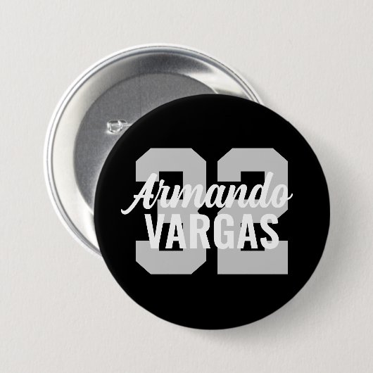 Zwart en Grijs Atleet Jersey Nummer Ronde Button 7,6 Cm (Voorkant /achterkant)