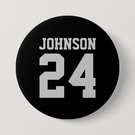 Zwart en Grijs Atleet Naam Jersey Nummer Ronde Button 7,6 Cm (Voorkant)