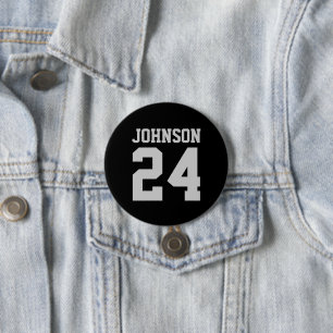 Zwart en Grijs Atleet Naam Jersey Nummer Ronde Button 7,6 Cm