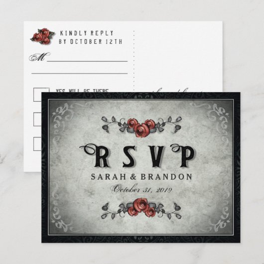 Zwart en grijs bijpassende Halloween RSVP-Briefkaa Uitnodiging Briefkaart (Voorkant / Achterkant)