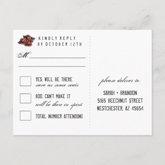 Zwart en grijs bijpassende Halloween RSVP-Briefkaa Uitnodiging Briefkaart (Achterkant)