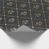 Zwart en Grijs  Bloemen Cadeaupapier (Hoek)