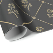 Zwart en Grijs  Bloemen Cadeaupapier (Rol Hoek)