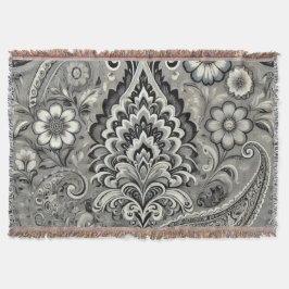 Zwart en grijs Bloemen Paisley Elegance Deken