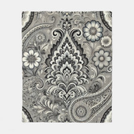 Zwart en grijs Bloemen Paisley Elegance Fleece Deken