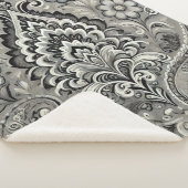 Zwart en grijs Bloemen Paisley Elegance Sherpa Deken (3/4)