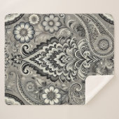 Zwart en grijs Bloemen Paisley Elegance Sherpa Deken (Voorkant (horizontaal))