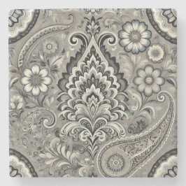 Zwart en grijs Bloemen Paisley Elegance Stenen Onderzetter