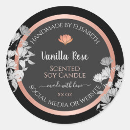 Zwart en Grijs Bloemen Product Verpakkingsetikette Ronde Sticker