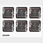 Zwart en Grijs Bloemen Product Verpakkingsetikette Vierkante Sticker (Vel)
