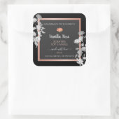 Zwart en Grijs Bloemen Product Verpakkingsetikette Vierkante Sticker (Tas)