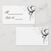 Zwart en Grijs Bloemen Scroll Bruiloft Plaats Kaar Plaatskaartje (Voorkant / Achterkant)