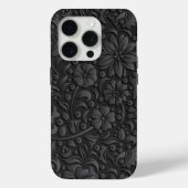 Zwart en grijs bloemenpatroon reliëf look Case-Mate iPhone case (Achterkant)