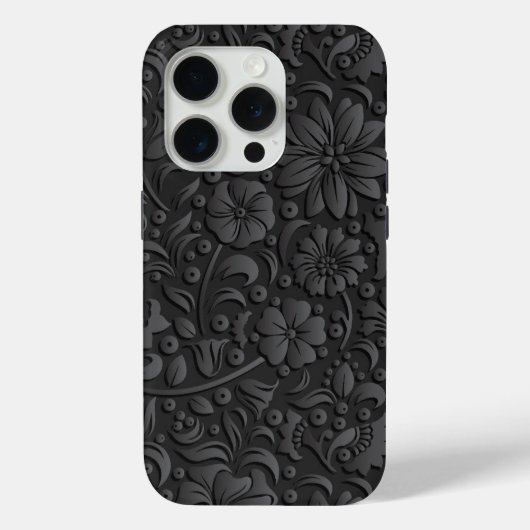 Zwart en grijs bloemenpatroon reliëf look Case-Mate iPhone case (Achterkant)