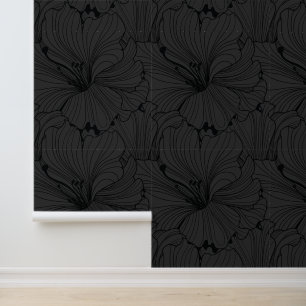 Zwart en grijs bloemenpatroon tegel behang