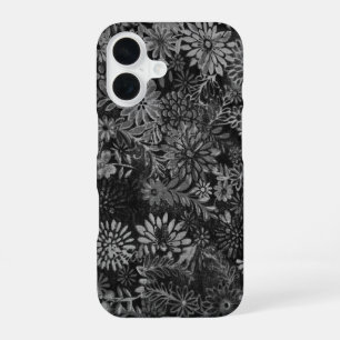 zwart en grijs bloemmotief iPhone 16 hoesje