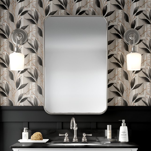 Zwart en grijs botanisch blad behang (Creator heeft geüpload)