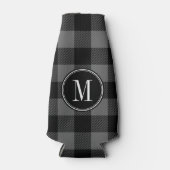 Zwart en grijs Buffalo geruit monogram Flesjeskoeler (Voorkant)