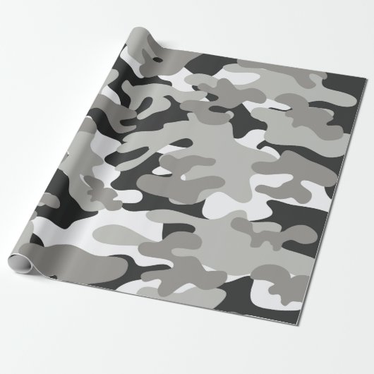Zwart en grijs Camo-ontwerp Cadeaupapier (Uitgerold)