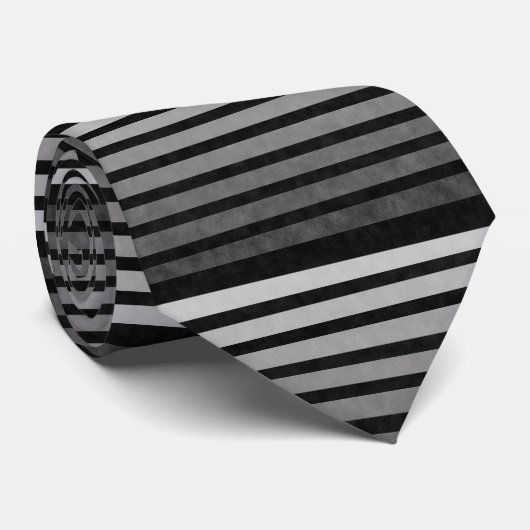 Zwart en grijs Camouflage getextureerde lijn strep Stropdas (Opgerold)