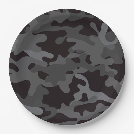 Zwart en Grijs Camouflage Papier Borden Papieren Bordje (Voorkant)
