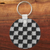 Zwart en grijs Chessboard Squares Crochet Afdrukke Sleutelhanger (Voorkant)