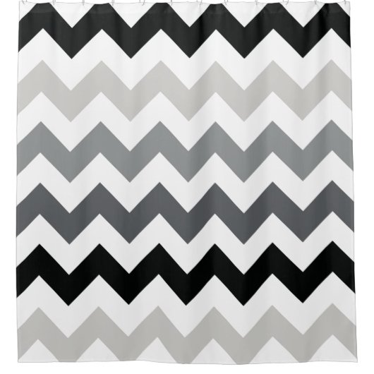 Zwart en grijs chevron golven strepen patroon douchegordijn (Voorkant)