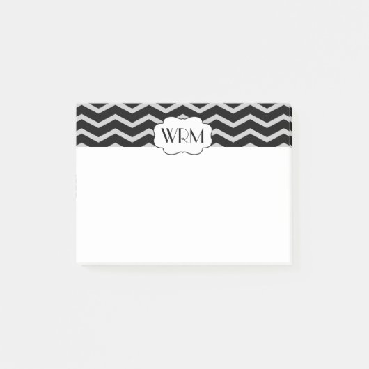Zwart en grijs Chevron Patterned Monogrammed Post-it® Notes (Voorkant)
