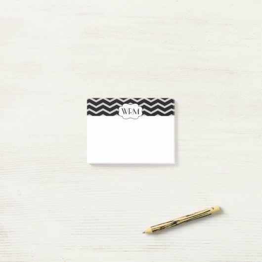 Zwart en grijs Chevron Patterned Monogrammed Post-it® Notes (Op bureau)