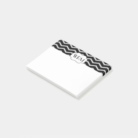 Zwart en grijs Chevron Patterned Monogrammed Post-it® Notes (Schuin)