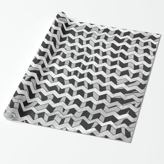 Zwart en grijs Chevron Zebra patroon Cadeaupapier (Uitgerold)