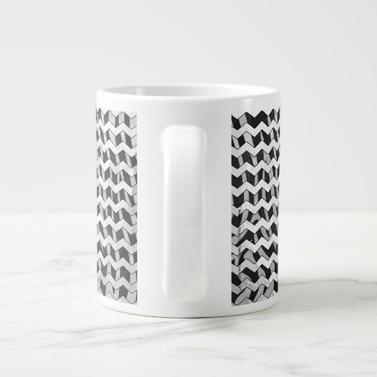 Zwart en grijs Chevron Zebra patroon Grote Koffiekop (Achterkant)