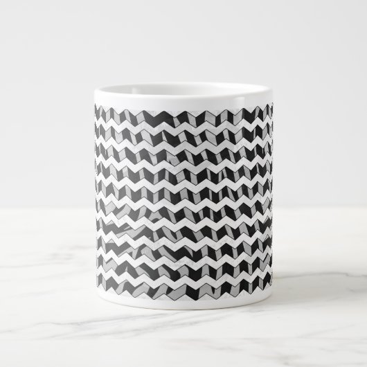 Zwart en grijs Chevron Zebra patroon Grote Koffiekop (Voorkant)