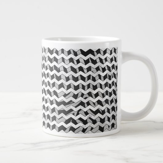 Zwart en grijs Chevron Zebra patroon Grote Koffiekop (Rechts)