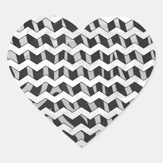 Zwart en grijs Chevron Zebra patroon Hart Sticker (Voorkant)