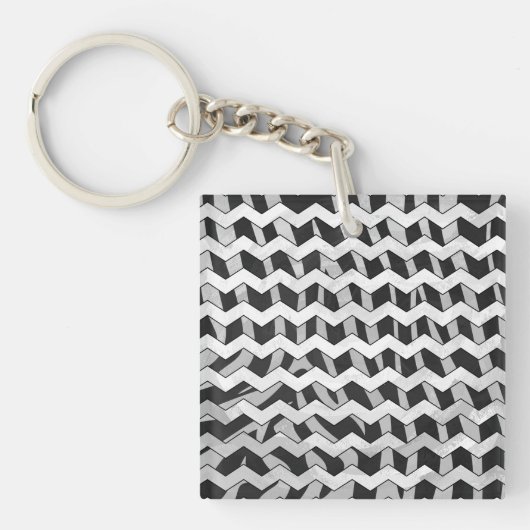 Zwart en grijs Chevron Zebra patroon Sleutelhanger (Voorkant)