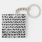 Zwart en grijs Chevron Zebra patroon Sleutelhanger (Achterkant)