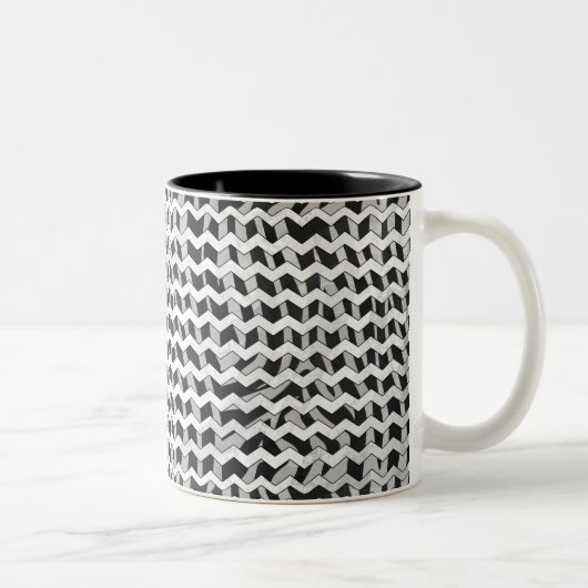 Zwart en grijs Chevron Zebra patroon Tweekleurige Koffiemok (Rechts)