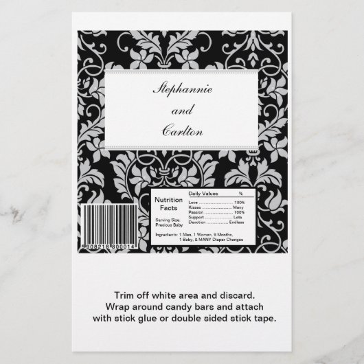 Zwart en grijs Damask Wedding Large Snoep Bar Wrap Flyer (Voorkant)