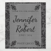 Zwart en Grijs Damast Bruiloft Wijn Label Wijn Etiket (Enkel label)