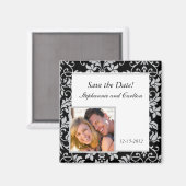 Zwart en grijs damasten huwelijksaankondigingsmagn magneet (Voorkant / Achterkant)