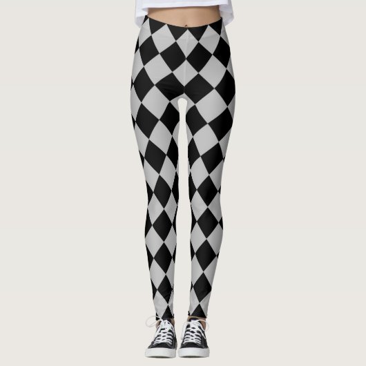 Zwart en grijs diamantpatroon leggings (Voorkant)