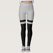 Zwart en grijs dijbeen gestreept boven de knie leggings (Voorkant)