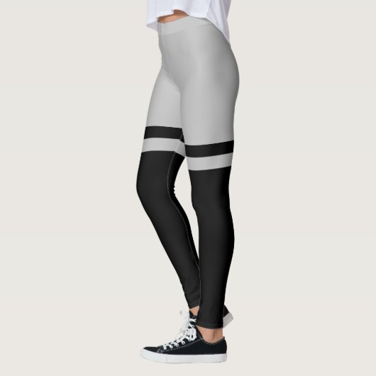 Zwart en grijs dijbeen gestreept boven de knie leggings (Links)