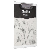 Zwart en Grijs Elegant Bloemen Gepersonaliseerd Klembord (Rechts)