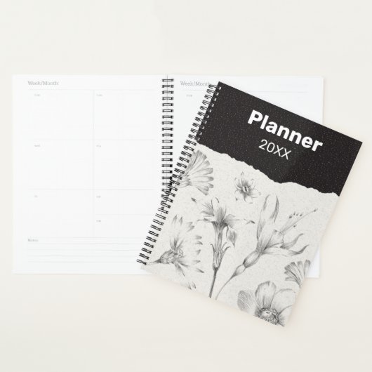 Zwart en Grijs Elegante Bloemen Planner (Display)