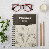 Zwart en Grijs Elegante Bloemen Planner
