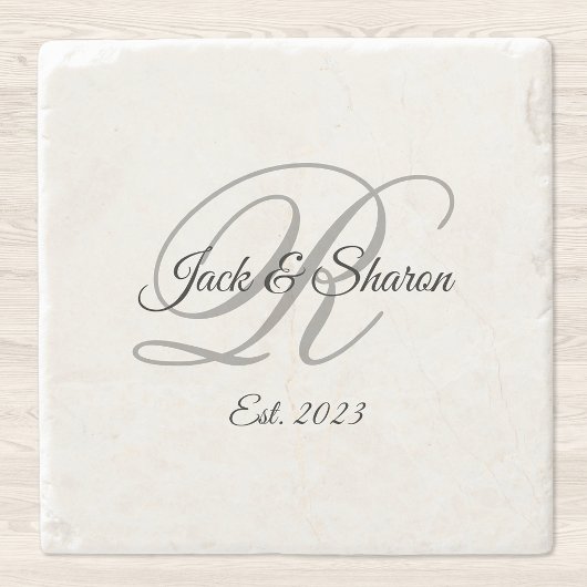 Zwart en grijs fancy geschrift monogram stenen onderzetter