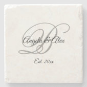 Zwart en grijs Fancy Manuscript Monogramed Stenen Onderzetter (Voorkant)